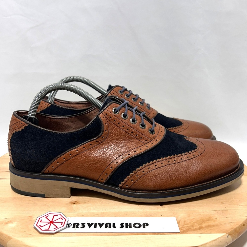 Johnston & Murphy Men's Brown Leather Navy Blue Suede Wingtip Dress Shoes - 9M